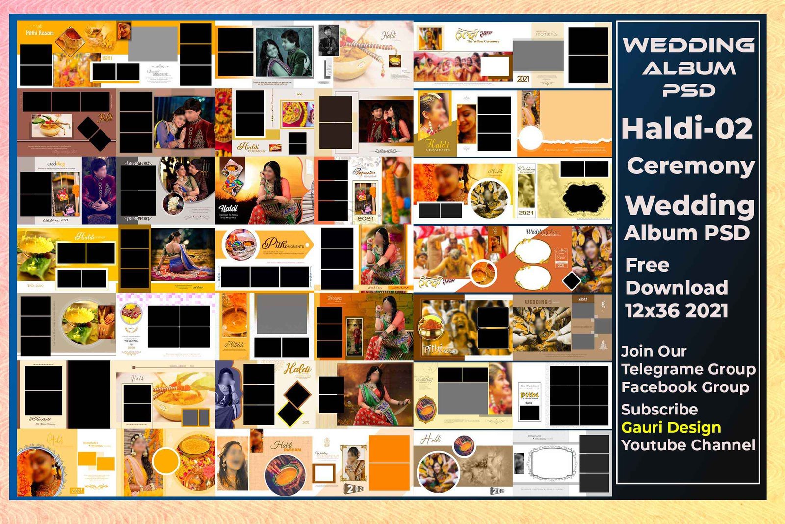 Haldi Ceremony Wedding Album PSD Template 12x36 2022 Free Download 02